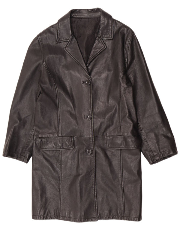 Casaco de couro feminino vintage UK 14 médio preto
