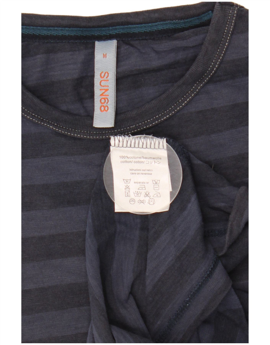 SUN68 Camiseta Masculina Top Médio Algodão Listrado Azul Marinho