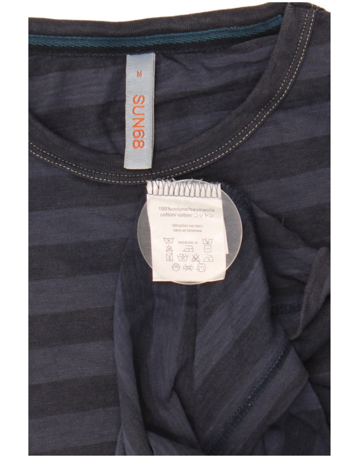 SUN68 Camiseta Masculina Top Médio Algodão Listrado Azul Marinho
