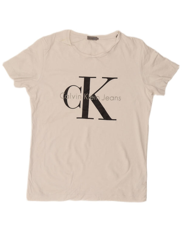Camiseta masculina CALVIN KLEIN JEANS com estampa gráfica grande de algodão branco