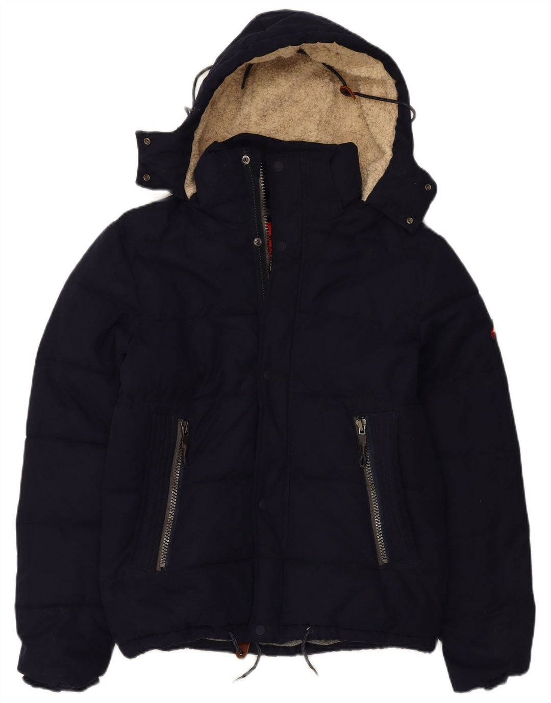 Jaqueta acolchoada com capuz masculina Superdry UK 38 poliéster azul marinho médio