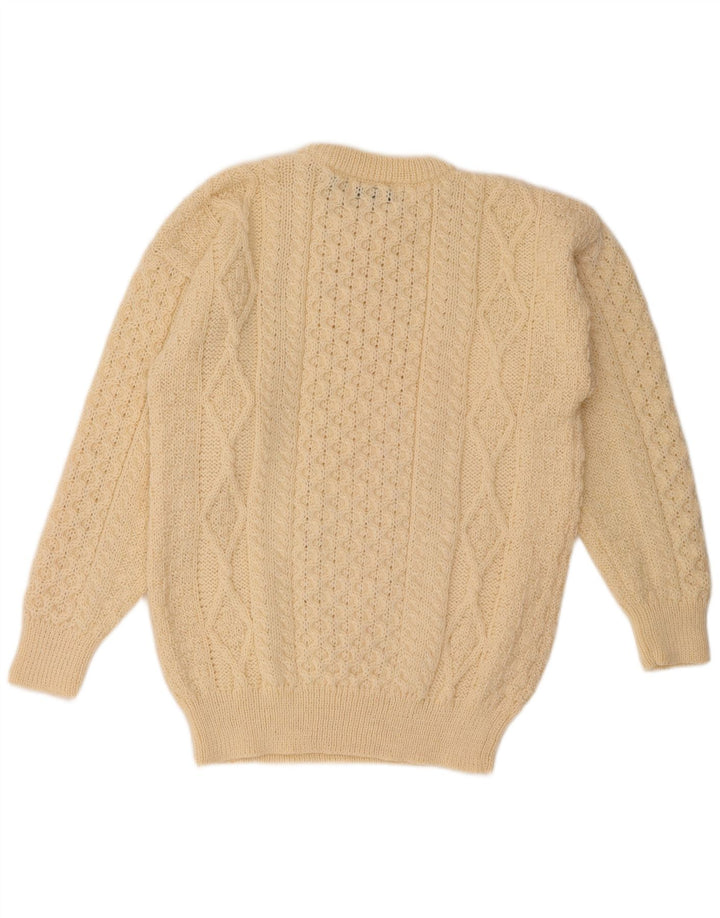 Suéter masculino Aran Crafts com gola redonda, lã bege grande