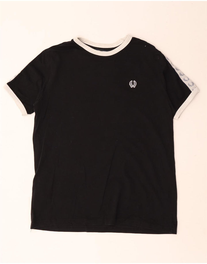 Camiseta gráfica masculina Fred Perry Top médio preto de algodão colorblock