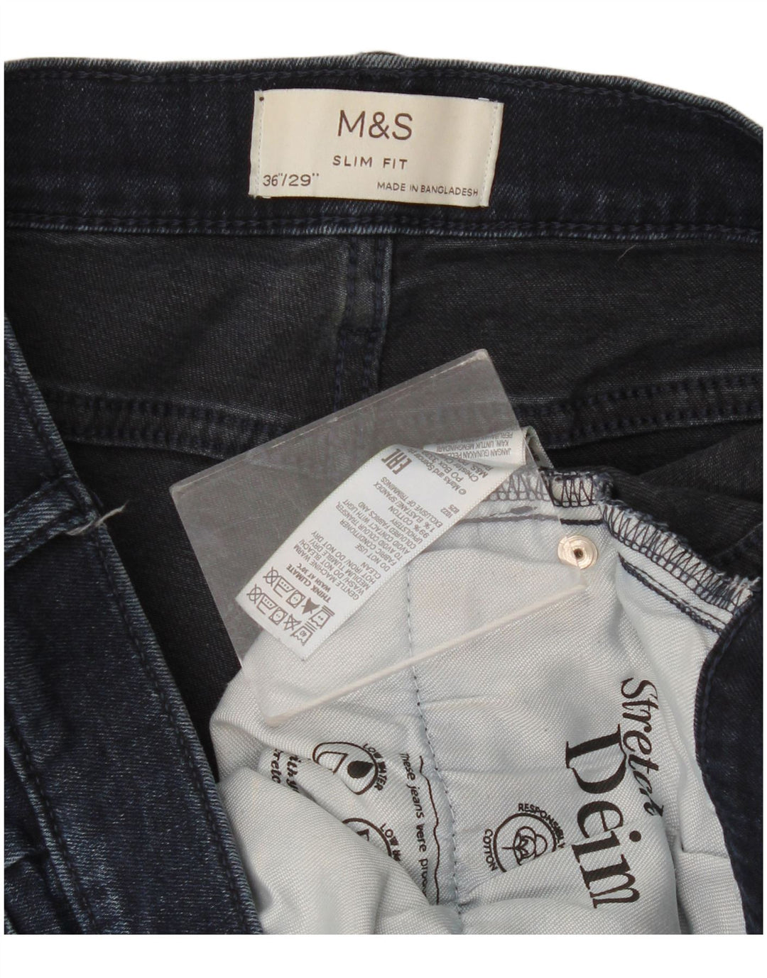 Marks & Spencer Mens Slim Jeans W36 L29 Azul Marinho Algodão