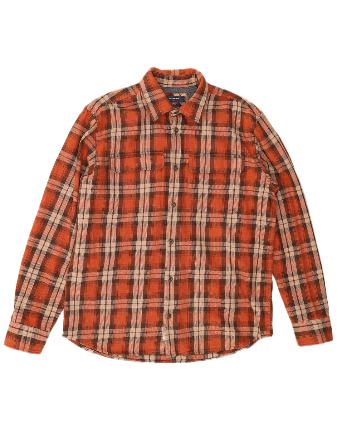 Camisa masculina de flanela Jack & Jones XL laranja xadrez algodão
