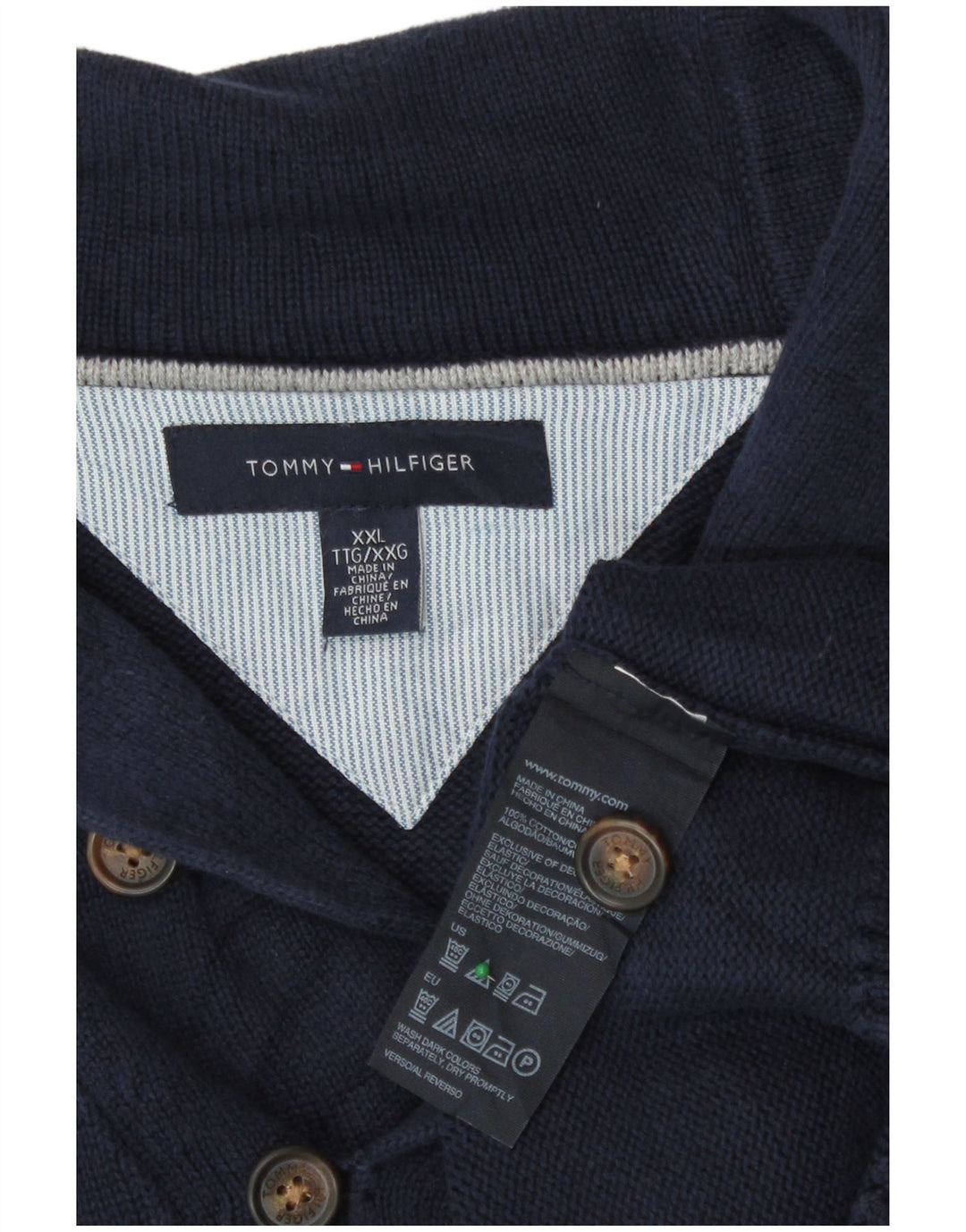 Suéter masculino Tommy Hilfiger com gola xale 2XL algodão azul marinho