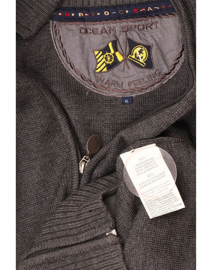 Suéter Cardigan Masculino Vintage XL Lã Virgem Cinza