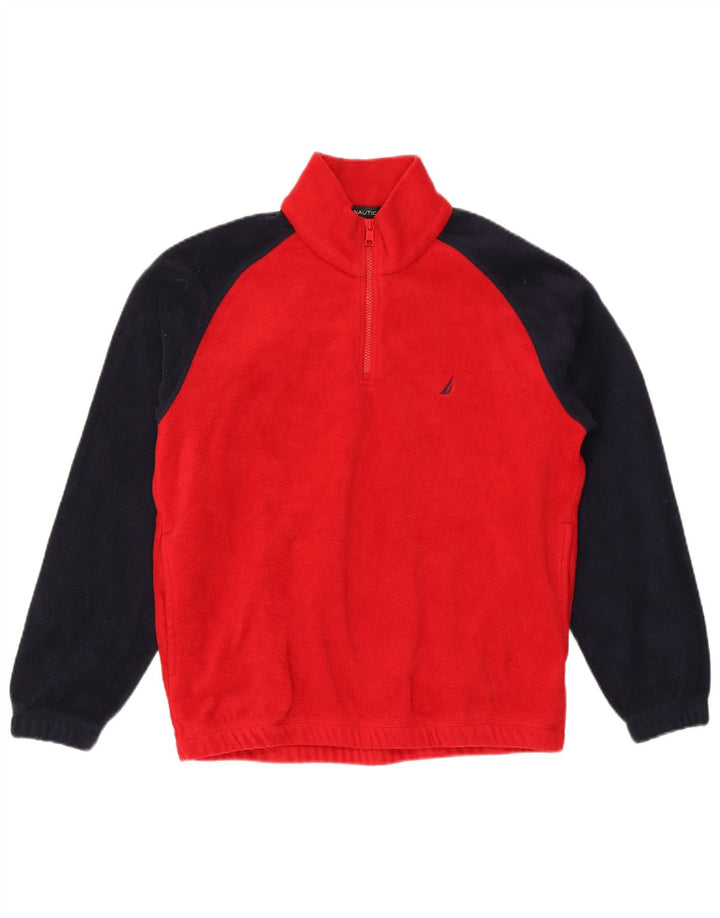 Suéter de lã masculino NAUTICA com zíper e gola média em bloco vermelho