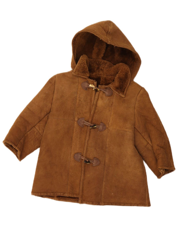 Jaqueta vintage feminina com capuz shearling 7-8 anos marrom