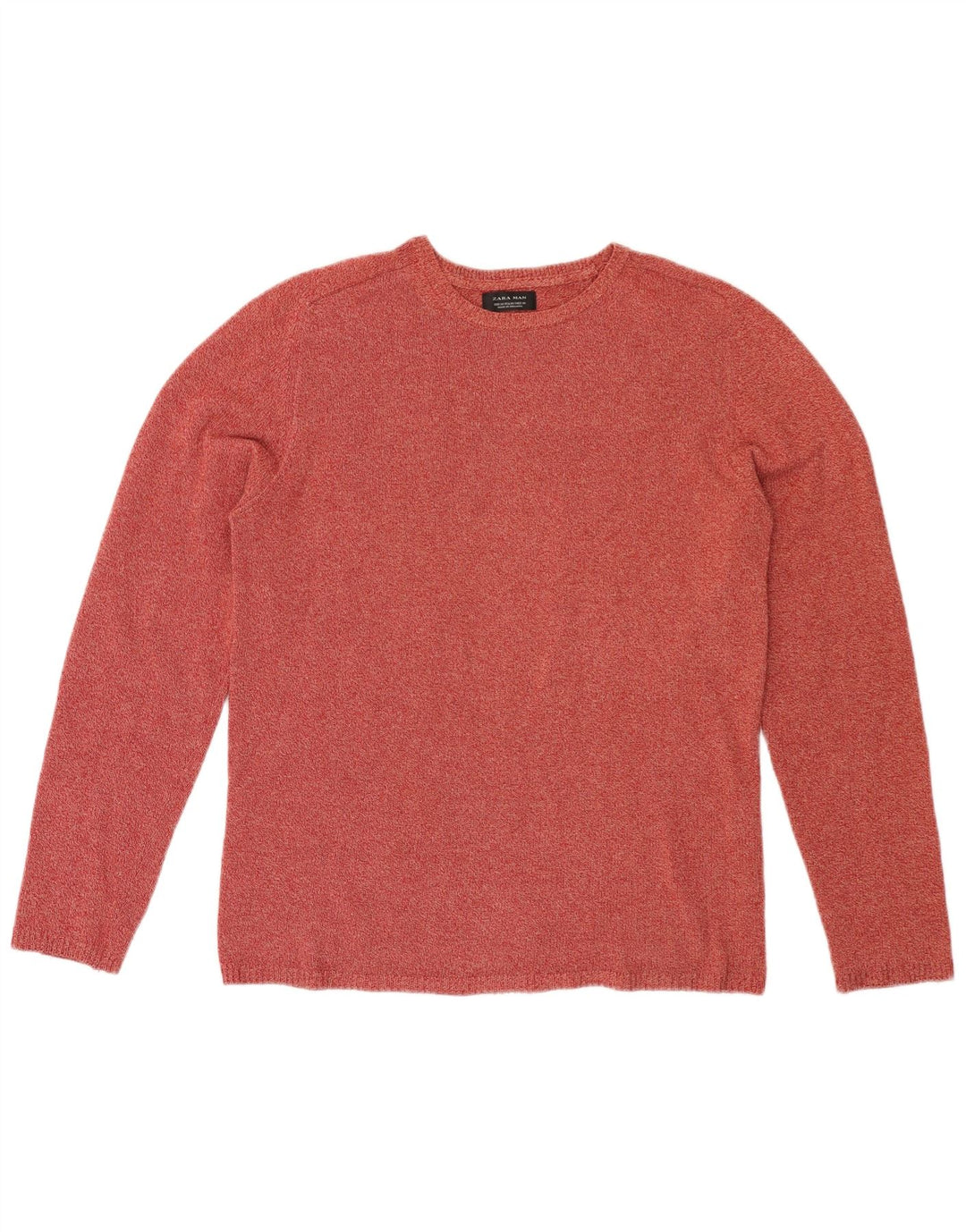 Zara Suéter masculino com gola redonda, algodão manchado vermelho médio