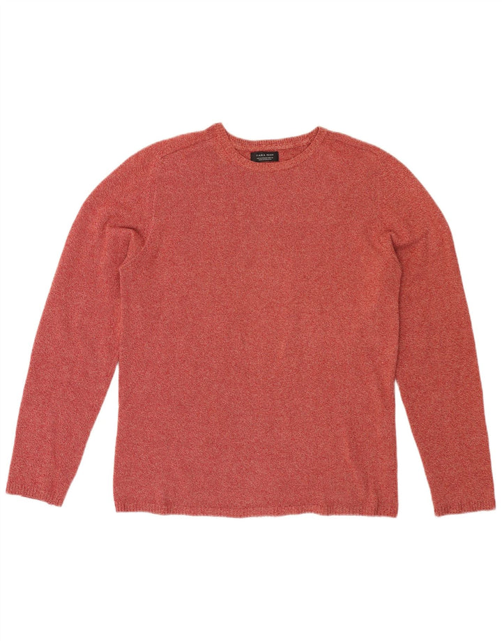 Zara Suéter masculino com gola redonda, algodão manchado vermelho médio