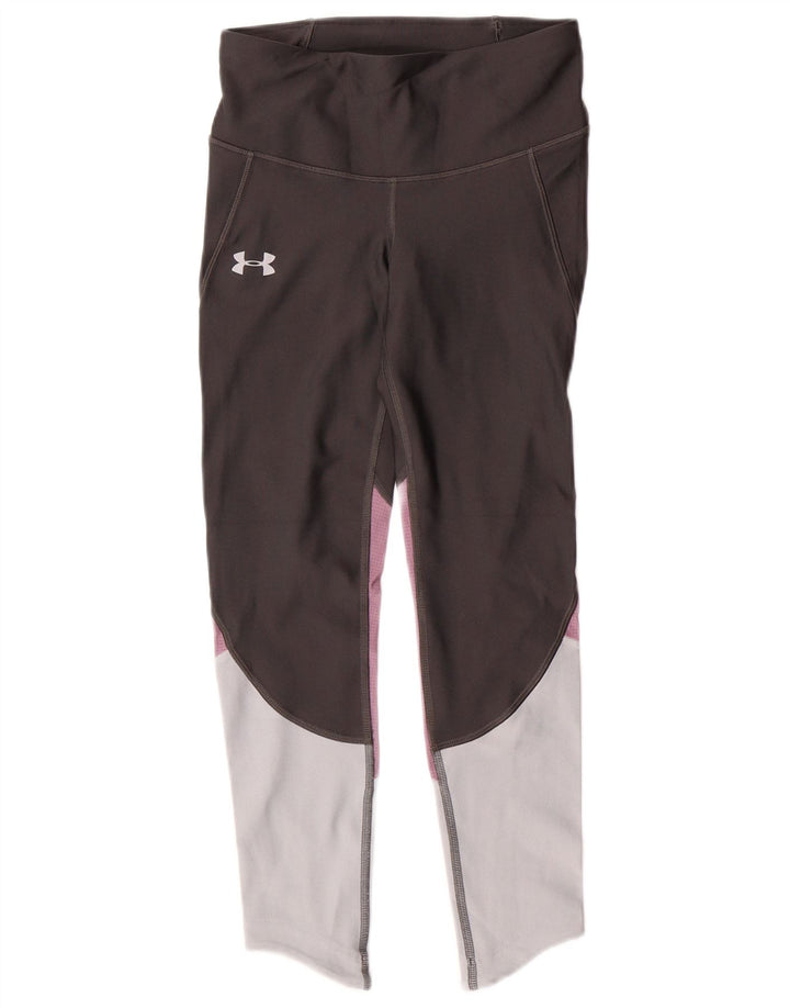 UNDER ARMOUR Womens Heat Gear Leggings UK 8 Small Grey Colourblock