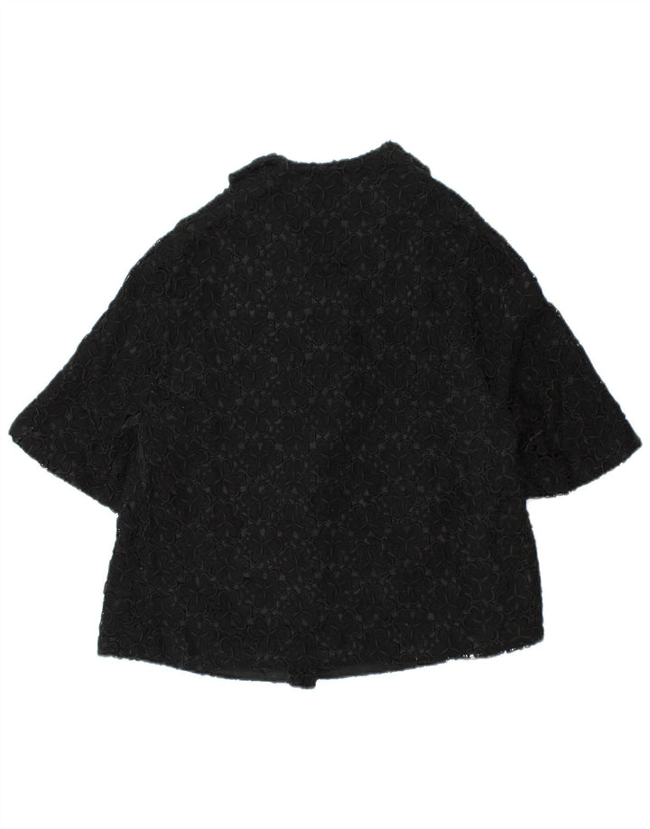 Jaqueta blazer feminina VINTAGE de manga curta Reino Unido 12 médio preto floral