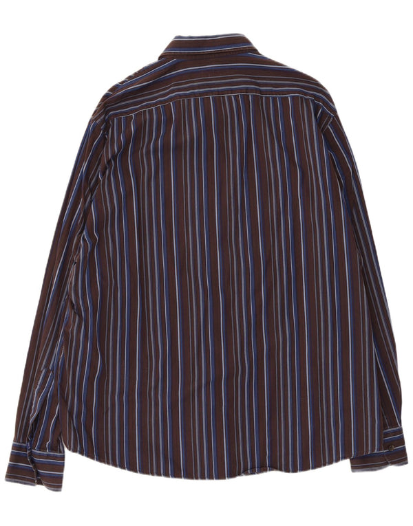 Trussardi Jeans Camisa masculina 3XL algodão listrado marrom