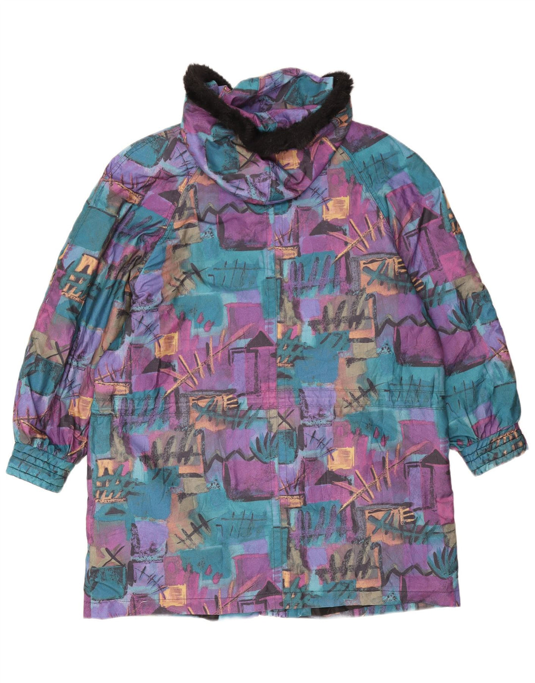 Casaco corta-vento feminino vintage grande com padrão abstrato Reino Unido 18 XL roxo