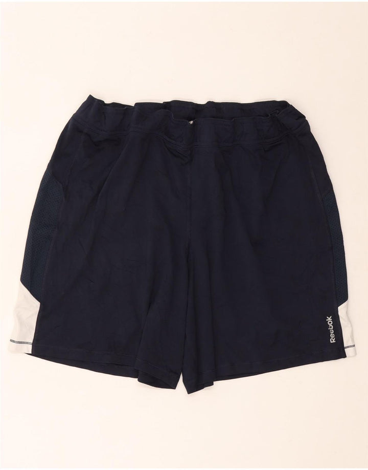 Shorts esportivos femininos REEBOK UK 16 grande poliéster colorblock azul marinho