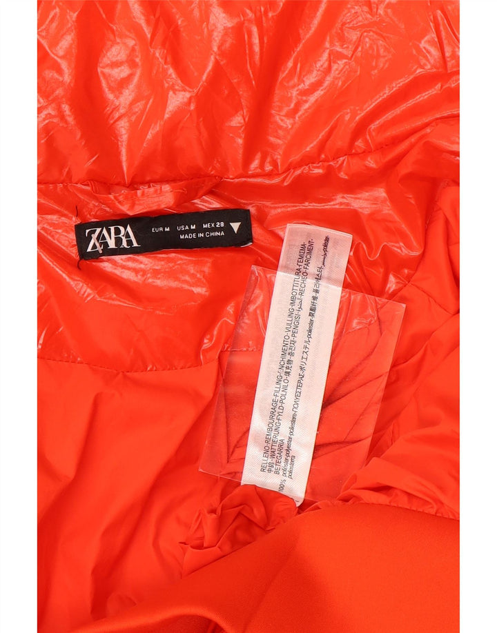 Jaqueta acolchoada feminina Zara UK 14 poliéster laranja médio