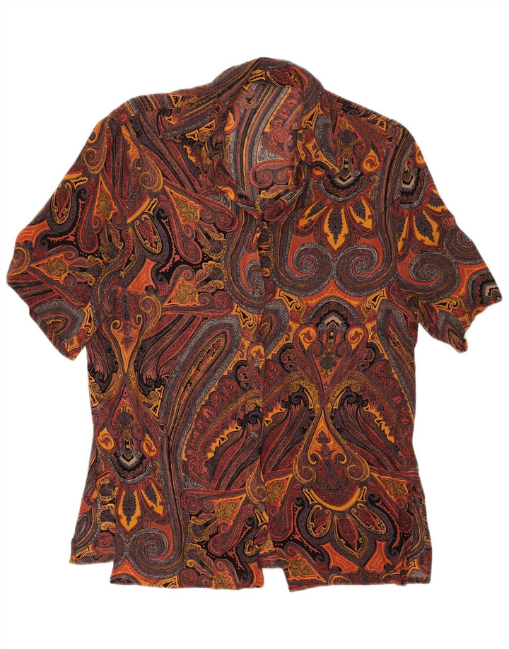 Blusa feminina VINTAGE de manga curta Reino Unido 16 grande paisley multicolorida