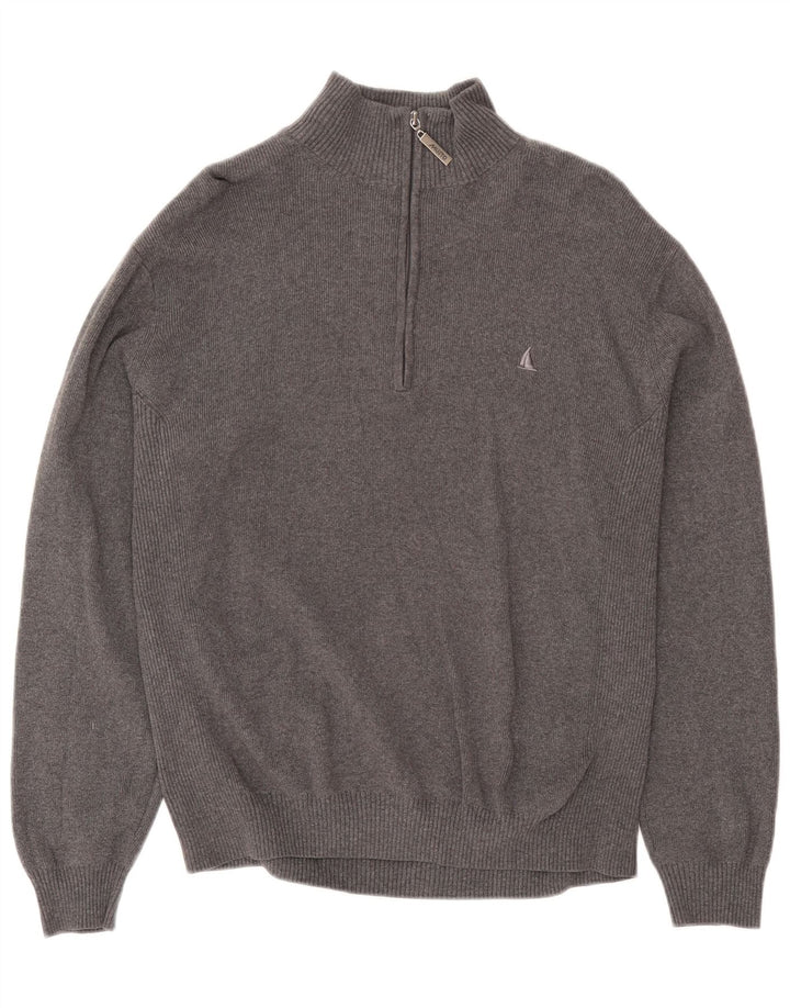 Suéter masculino Musto com zíper e gola em algodão cinza médio