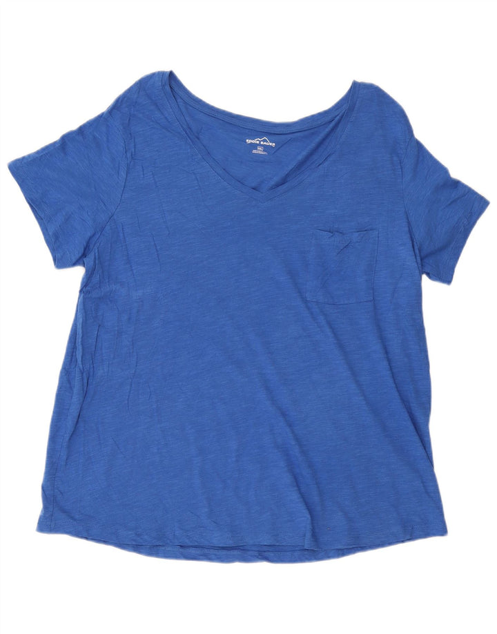 Camiseta feminina EDDIE BAUER UK 20 2XL algodão manchado azul