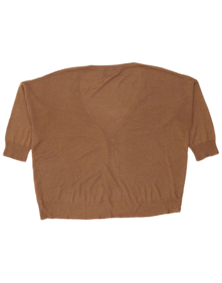 Suéter cardigã feminino Zara manga 3/4 grande Reino Unido 14 marrom médio