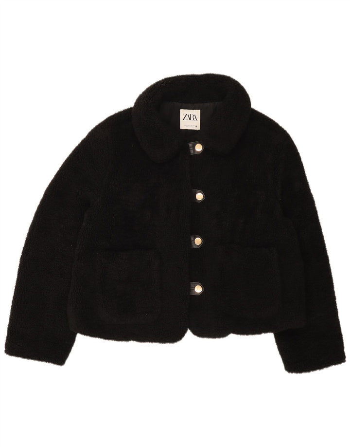 Jaqueta de lã feminina Zara UK 16 grande poliéster preto