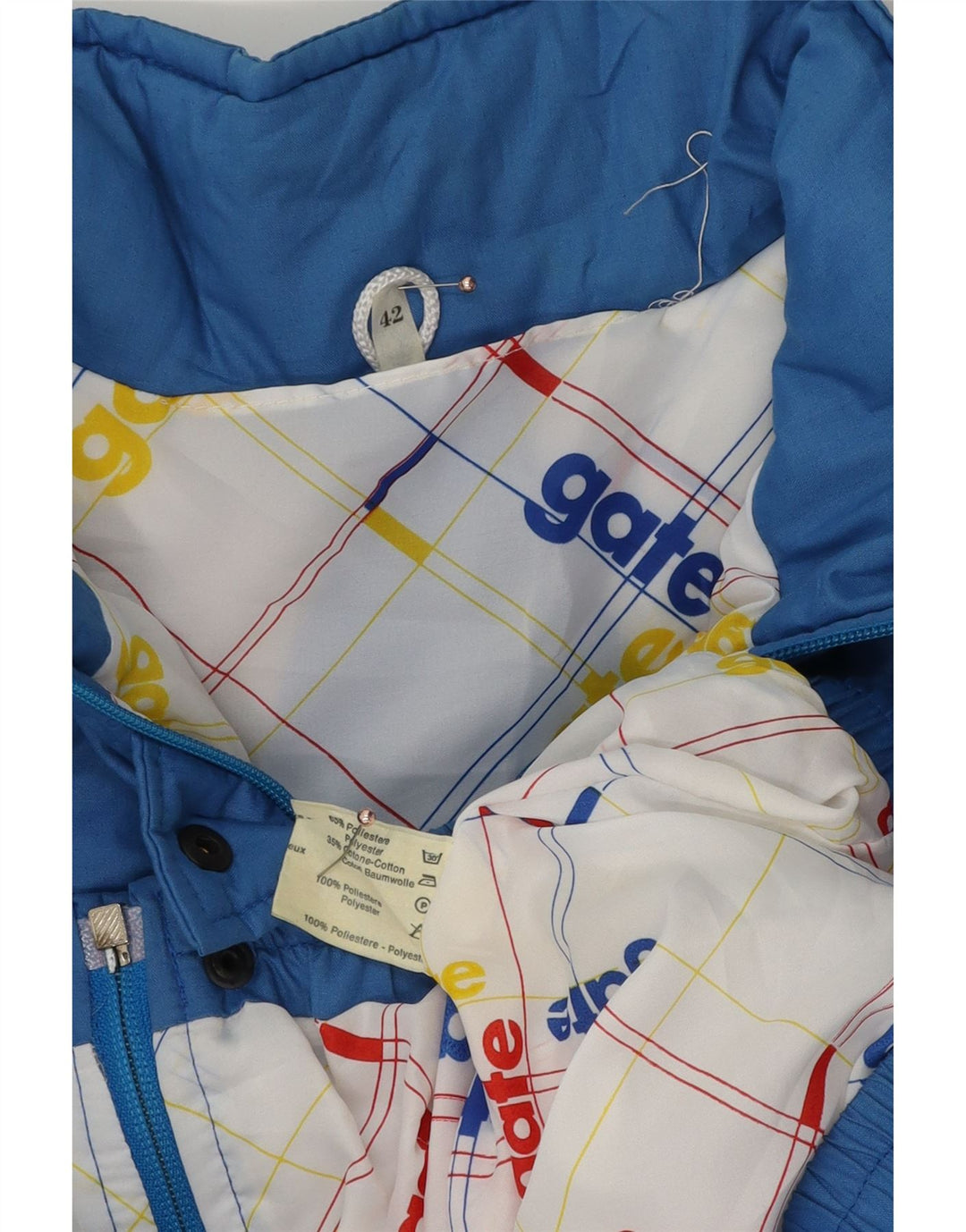 Jaqueta de esqui feminina vintage EU 42 grande poliéster azul Colourblock