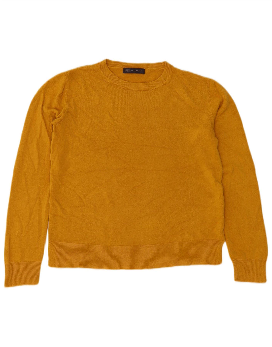 Suéter feminino Marks & Spencer com gola redonda Reino Unido 12 acrílico amarelo médio