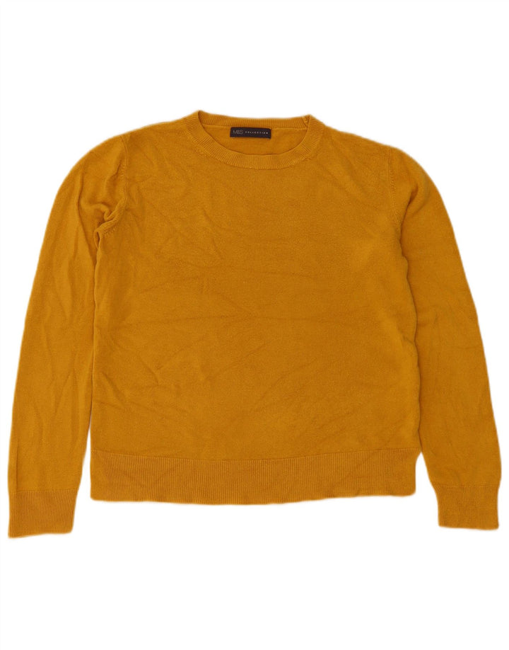 Suéter feminino Marks & Spencer com gola redonda Reino Unido 12 acrílico amarelo médio