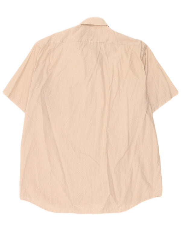 Lacoste Camisa masculina de manga curta tamanho 41 grande algodão listrado bege