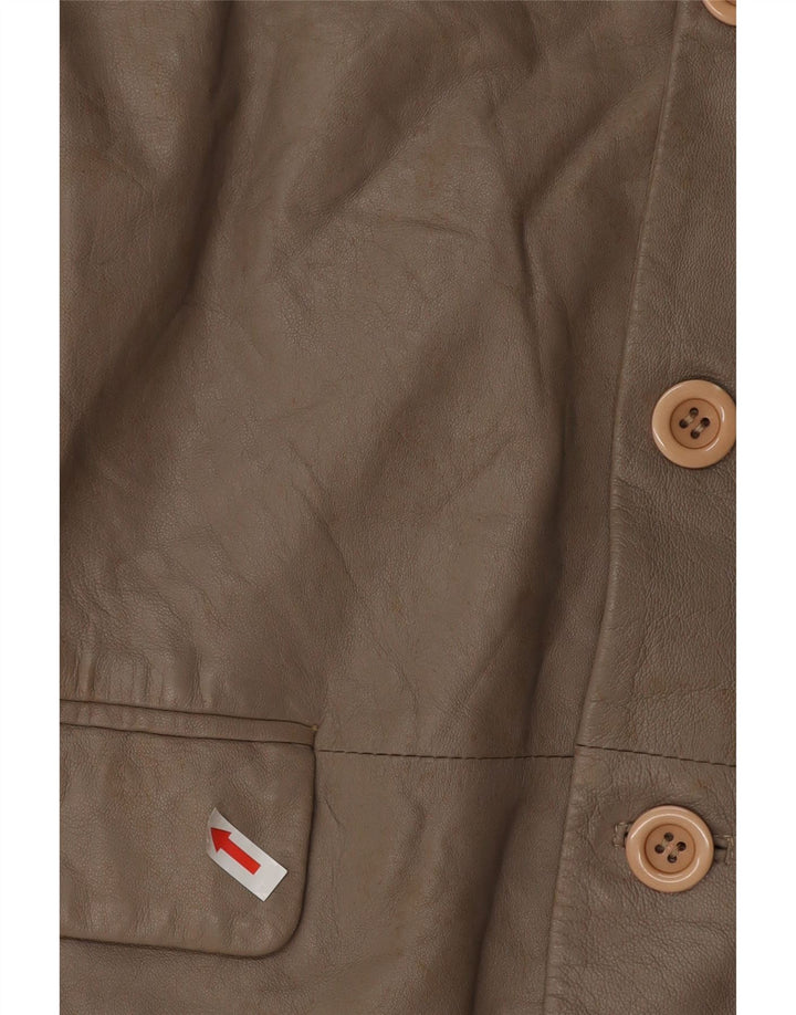 Jaqueta blazer feminina de couro VINTAGE com 3 botões Reino Unido 16 grande couro cinza