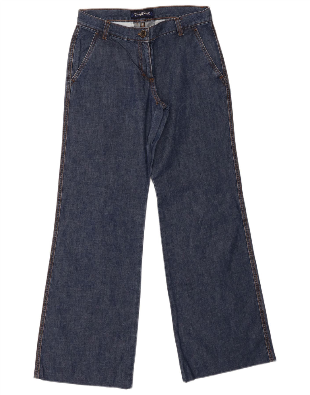 Calça jeans feminina WPM de perna larga W28 L31 algodão azul