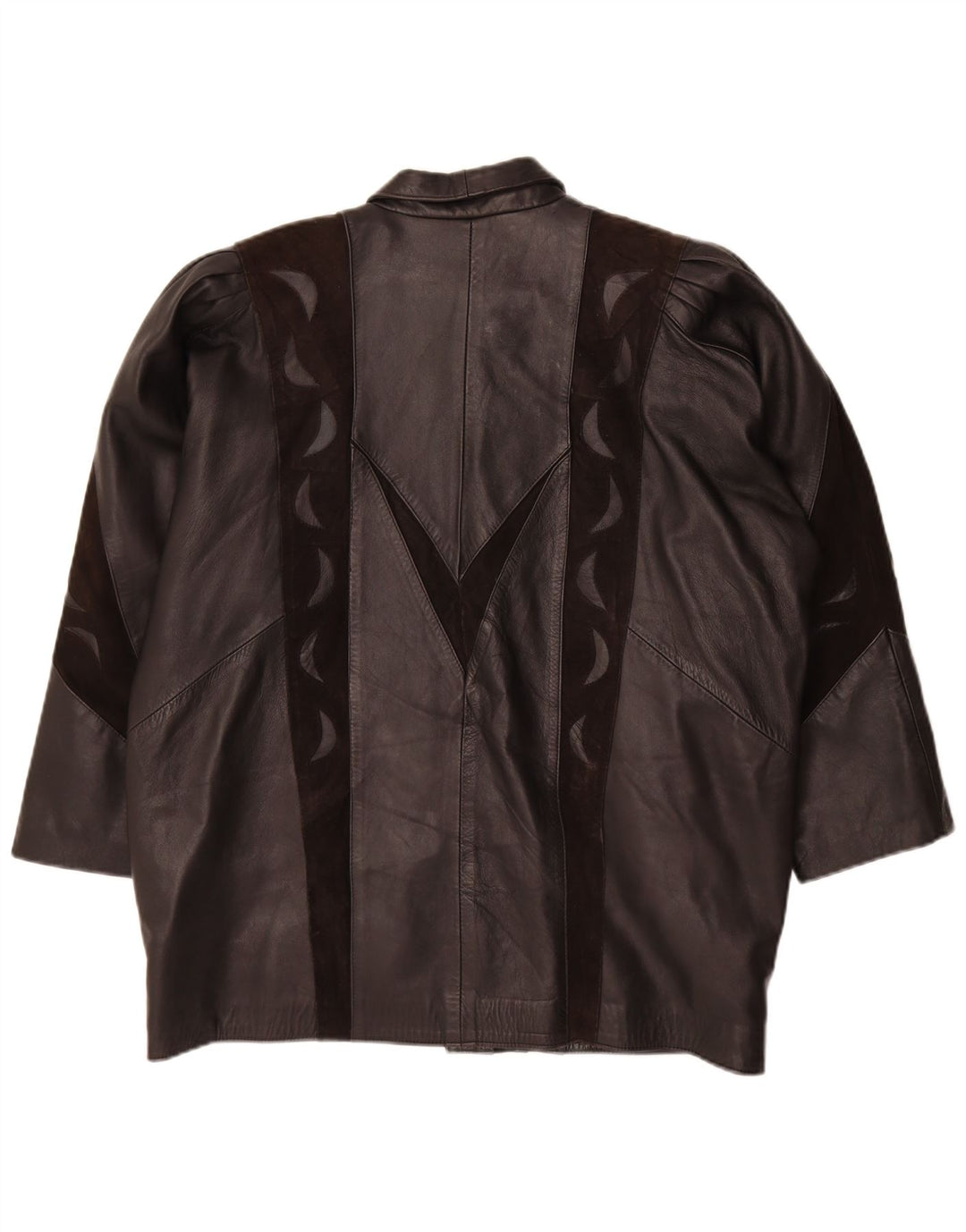 Jaqueta de couro feminina vintage UK 20 2XL preto colorblock