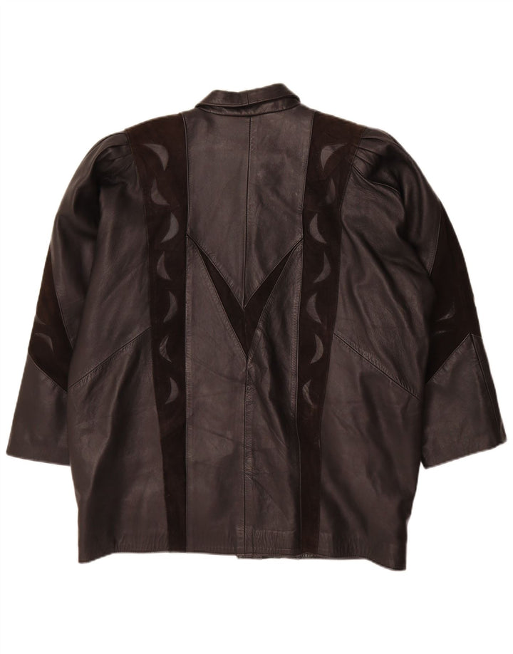 Jaqueta de couro feminina vintage UK 20 2XL preto colorblock