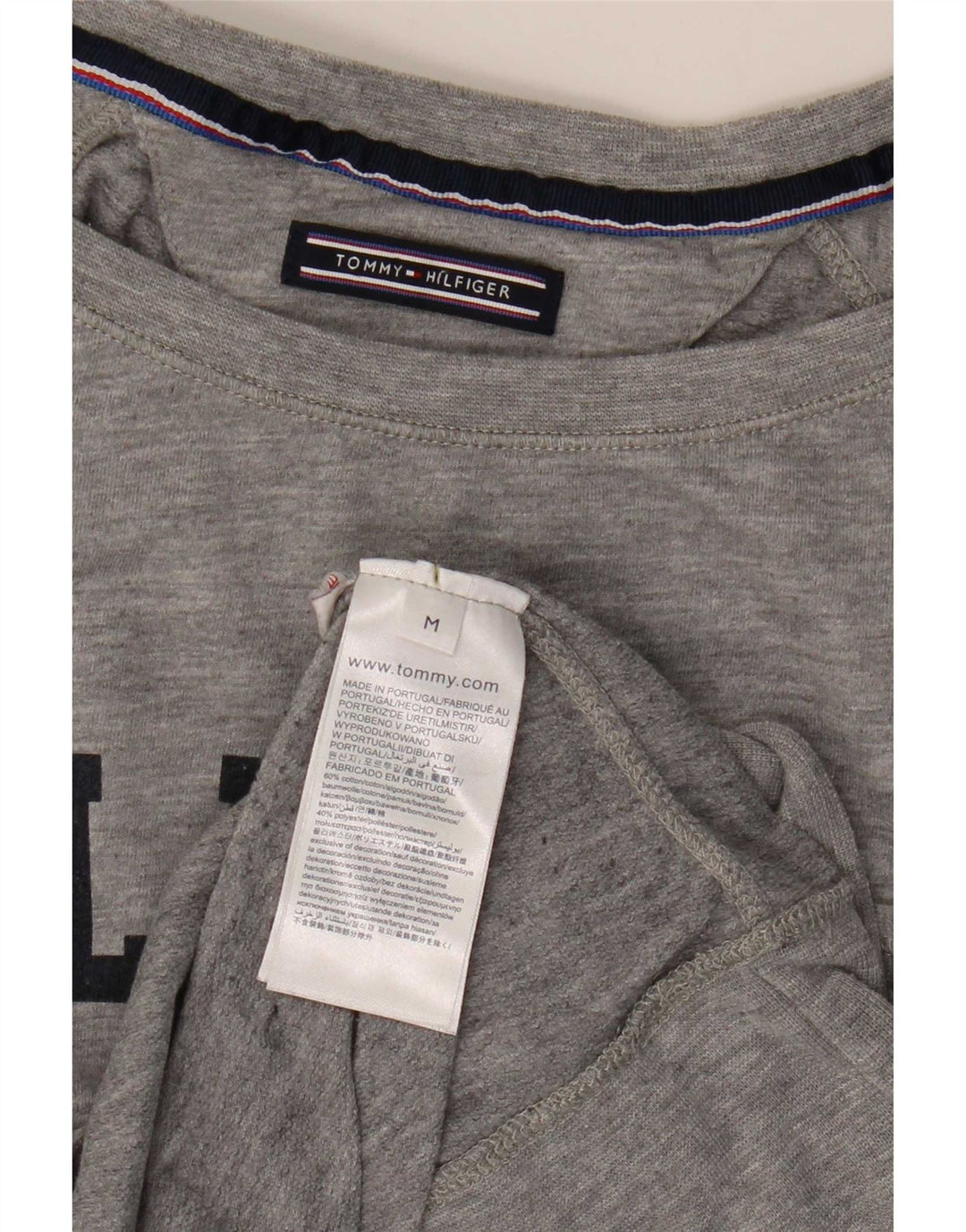 Tommy Hilfiger Top gráfico feminino manga comprida Reino Unido 14 algodão cinza médio
