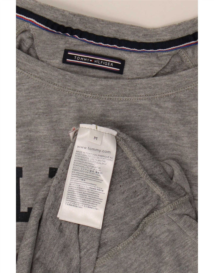 Tommy Hilfiger Top gráfico feminino manga comprida Reino Unido 14 algodão cinza médio