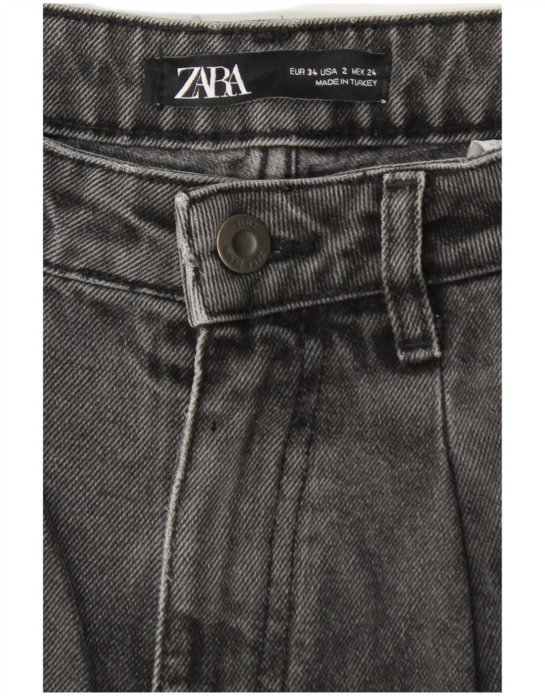 Calça jeans feminina ZARA com corte balão e cintura alta EU 34 2XS W24 L25 cinza