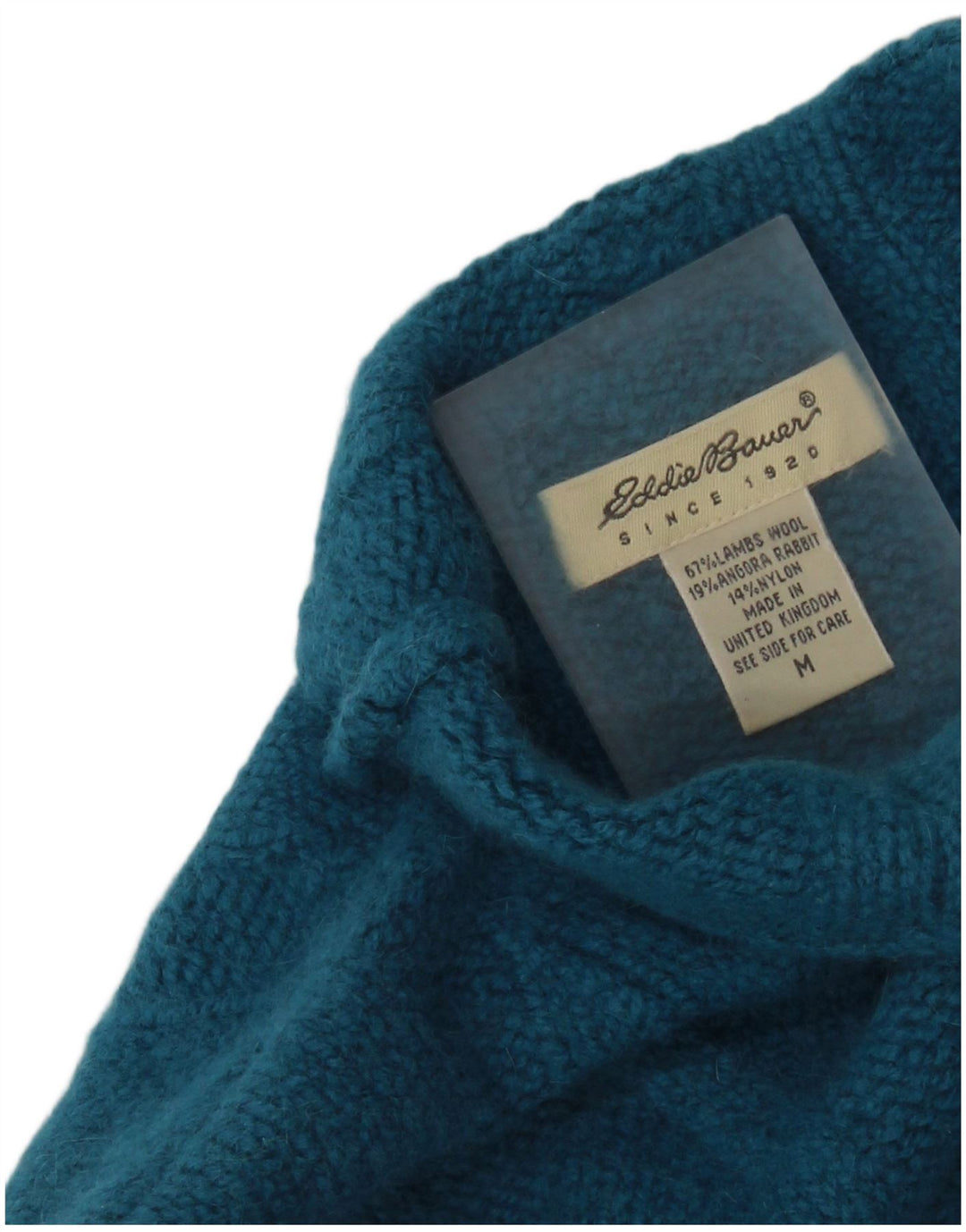 EDDIE BAUER Suéter feminino com gola tartaruga Reino Unido 14 lã de cordeiro azul médio
