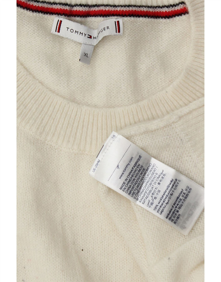 Tommy Hilfiger Suéter masculino com gola redonda XL lã branca