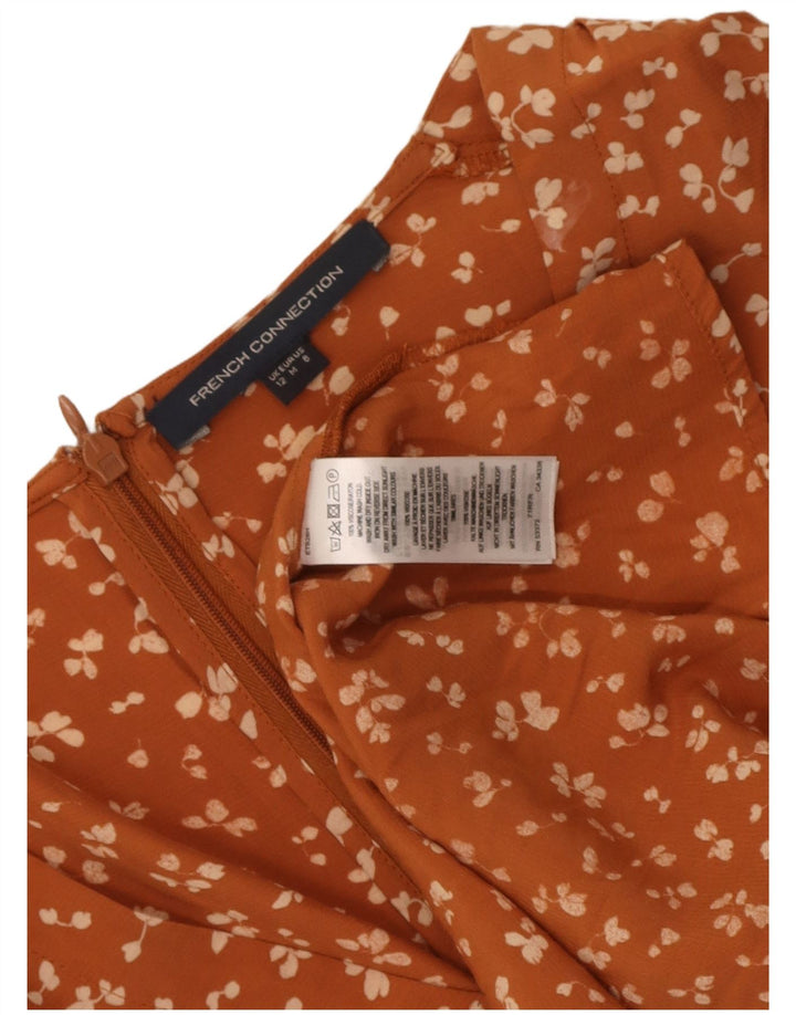 Vestido de verão feminino French Connection UK 12 viscose floral laranja médio
