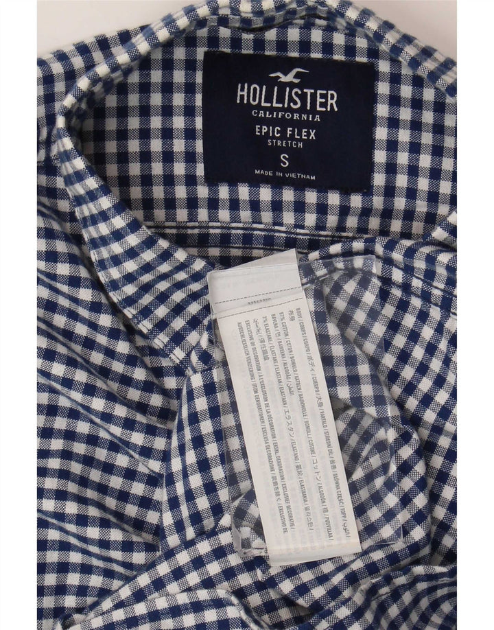 Camisa masculina Hollister pequena azul algodão guingão