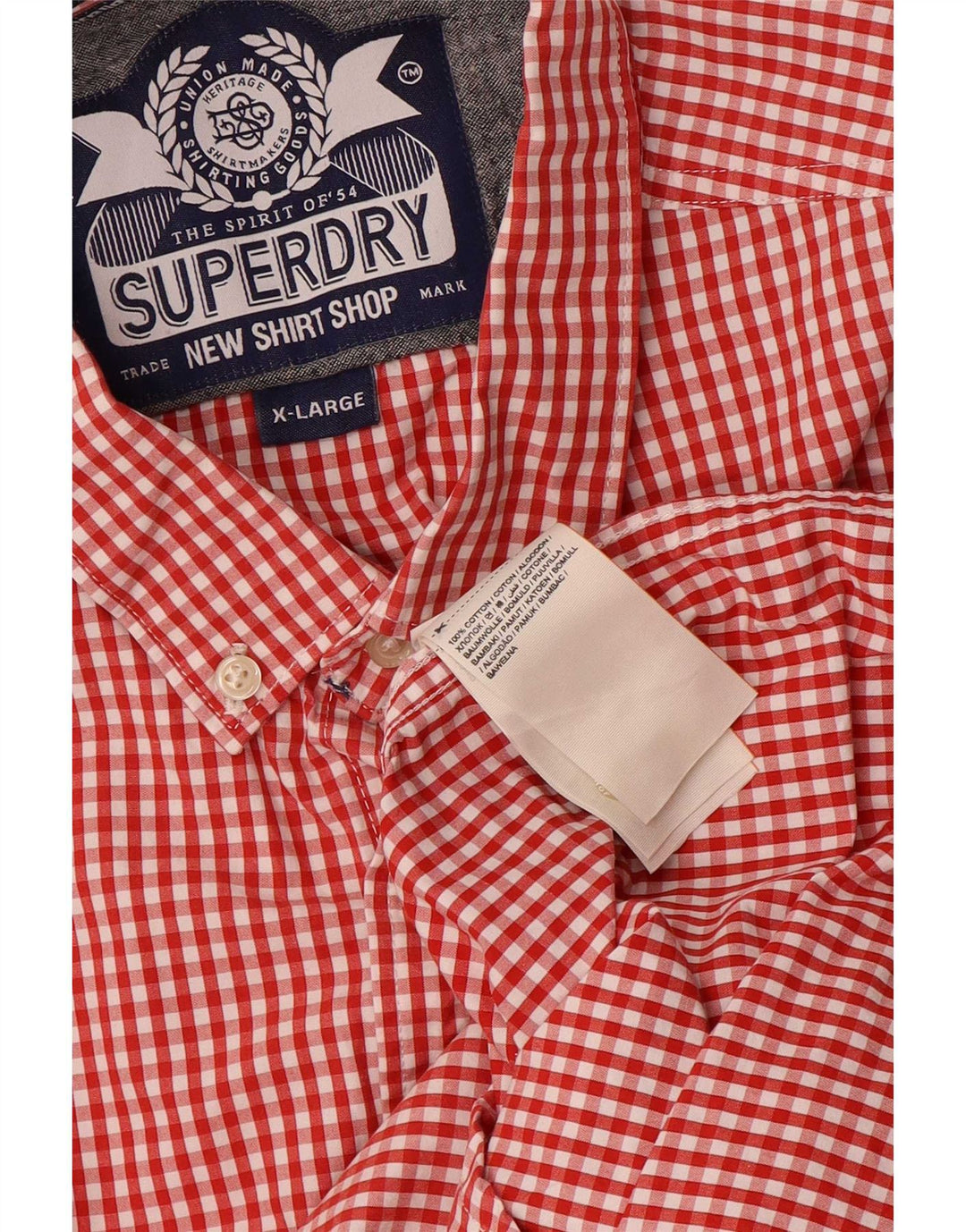 Camisa masculina Superdry XL algodão guingão vermelho
