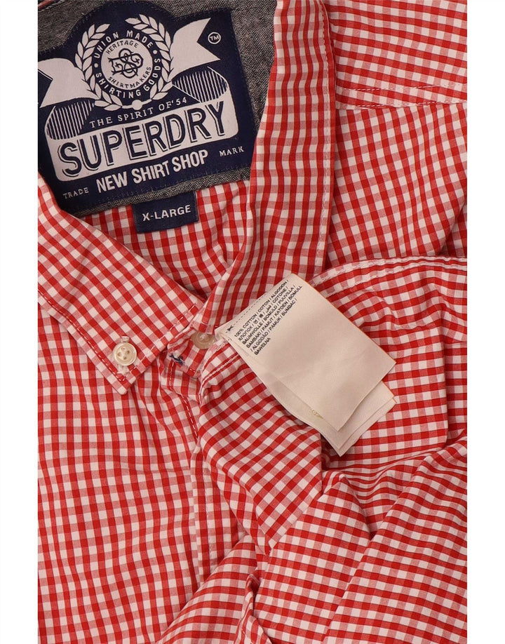 Camisa masculina Superdry XL algodão guingão vermelho