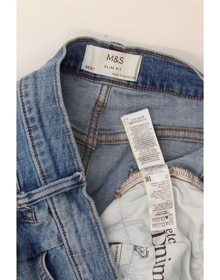 Marks & Spencer Masculino Slim Jeans W34 L31 Azul Algodão