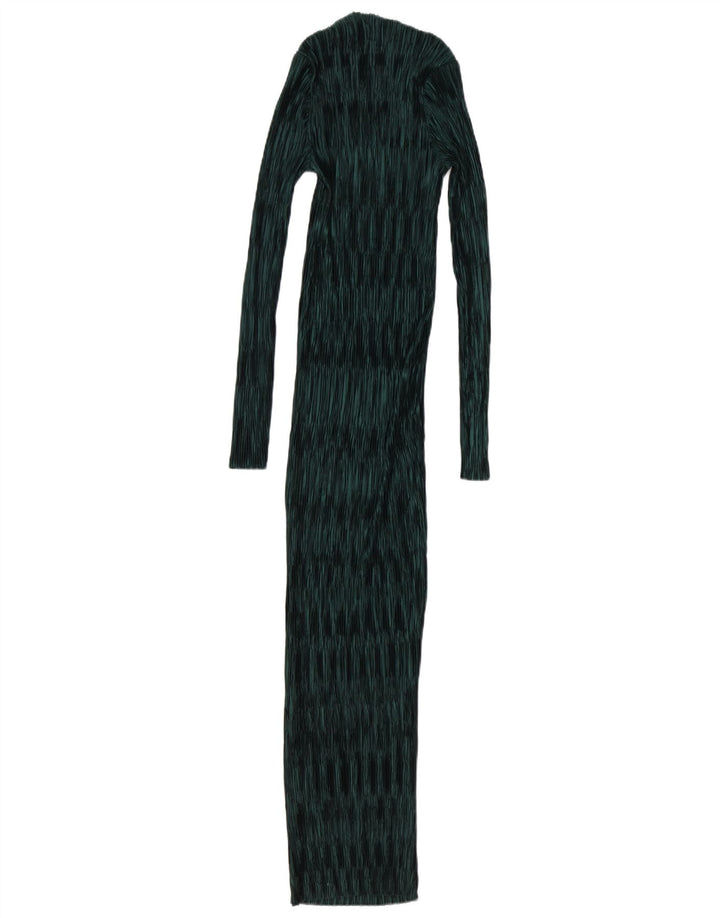 Vestido maxi feminino de manga comprida Zara Reino Unido 10 pequeno poliéster verde