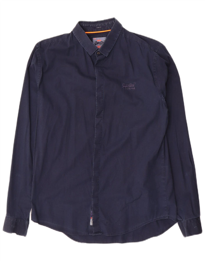 Camisa masculina Superdry Slim Fit médio algodão azul marinho
