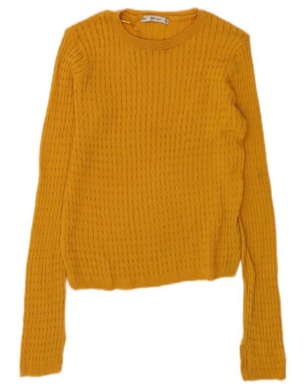 Zara Suéter feminino cropped com gola canoa Reino Unido 10 viscose amarela pequena