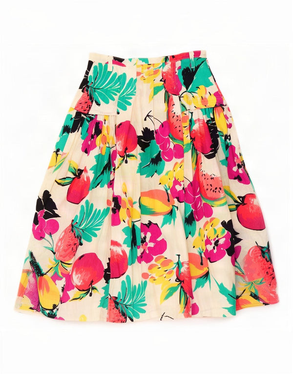 POP 84 saia feminina plissada linha A IT 44 médio W30 algodão floral branco