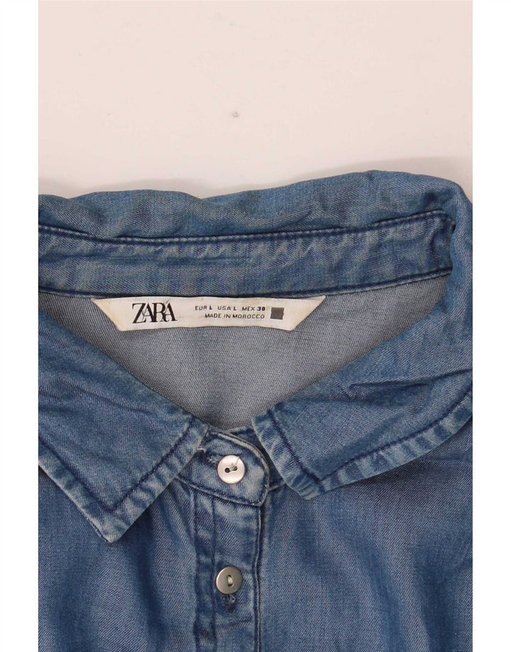 Camisa Zara Mulher UK 16 Grande Azul