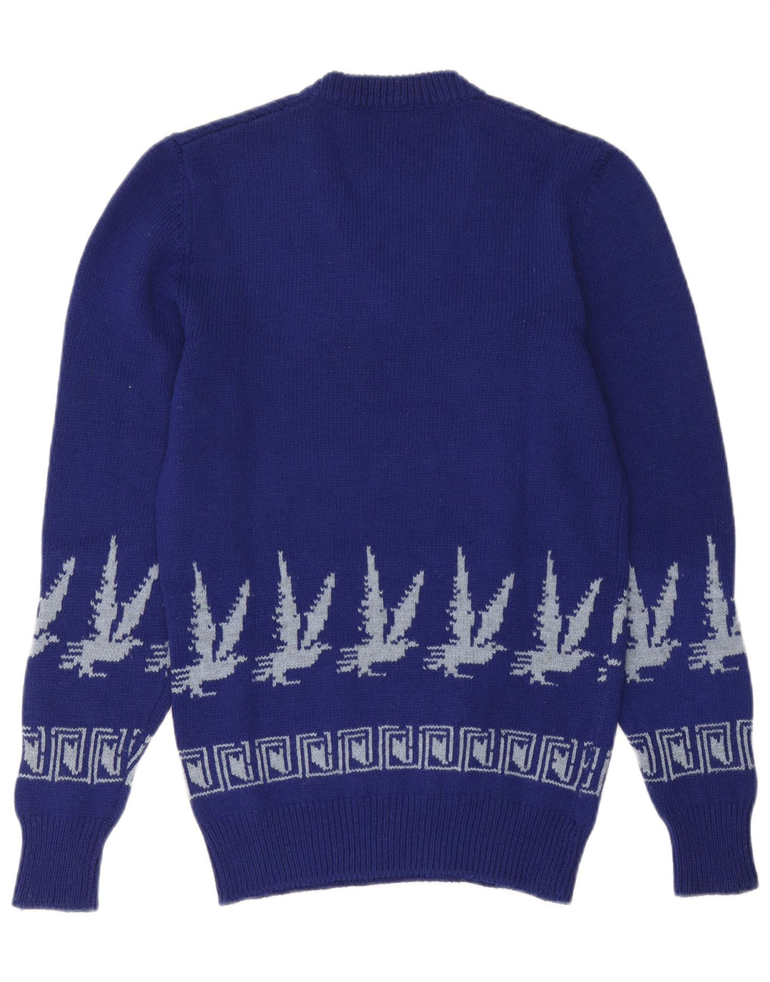 Suéter masculino vintage com decote em V pequeno azul Fair Isle